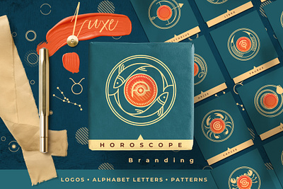 Luxe Horoscope Branding alphabet logo astrology branding horoscope illustration line art logo badges logo design logo sign symbols templates vectors zodiac