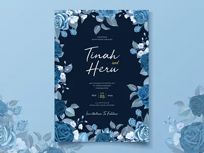 wedding classic blue floral invitation card template art background blue border card classic design elegant floral frame greeting illustration invitation pattern retro template vector victorian vintage wedding