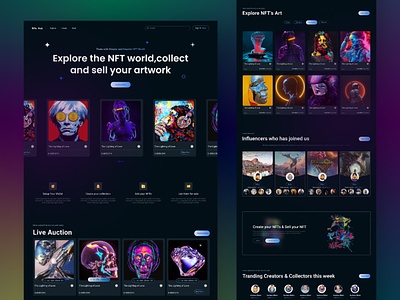 Nfts Hub | NFT Marketplace and Gallery Landing Page Concept art work artwork bitcoin blockchain cpdesign crypto art cryptocurrency digital artwork gallery graphic design illustration marketplace metaverse motion graphics nft website nfts nfts landing page trending design uiux design website
