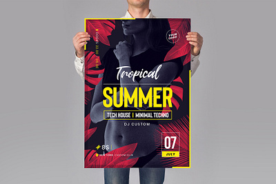 Tropical Party Flyer Template design flyer party party poster poster techno template templates tropical tropical flyer tropical leaves tropical party flyer