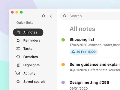 Note taking app light mode application desktop interface list menu minimal note ui
