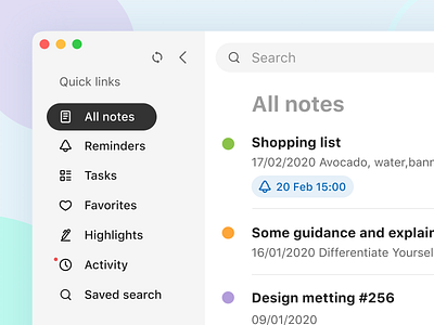 Note taking app light mode application desktop interface list menu minimal note ui