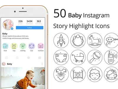 Baby Instagram Story Highlight Icons Pack baby graphics icons illustration instagram instagram stories typography vector