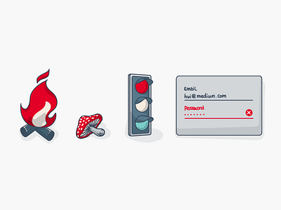 Random red design error fire illustration mushroom random red text fields traffic light