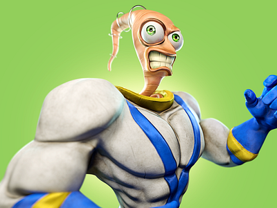 Earthworm Jim 3d 3d cartoon 3d illustration cartoon cgart digital art earthwormjim john nobrand