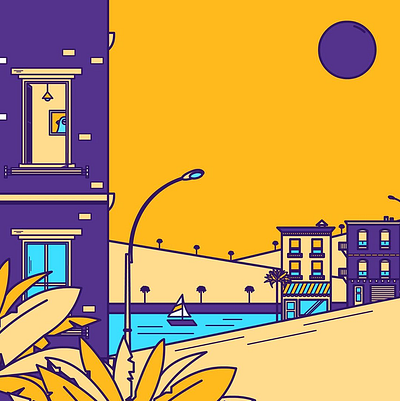 Where is Pablo ? buildings illustration landscape palm trees
