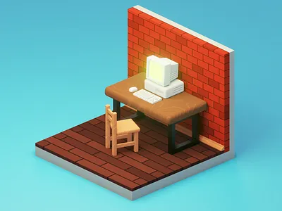 Isometric workplace 3d art b3d blender computer design desktop illustration isometric old computer pc render workplace