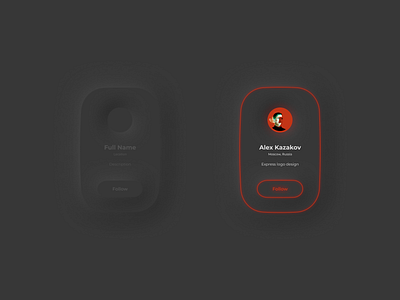 Dribbble Profile Neomorphism Concept alexkazakov button concept dark dark mode dark theme design dribbble graphic design kazaligor layout neomorphic neomorphism neon profile ui uiux userinterface ux webdesign