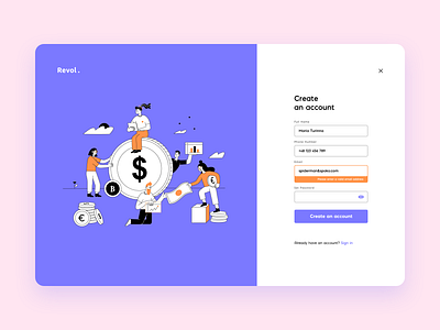 Online Banking - sign up concept design banking button character design drawing finance fintech form illustration input investing landing page modal money registration sign up validation web web app web design website