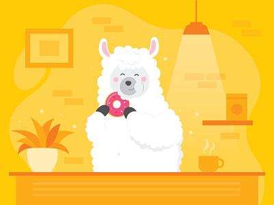 Coffeeshop illustration branding coffee coffee cup coffeeshop cute donut dribbble illustration illustration art illustrator lamaartlab llama love magic ui valentine day vector yellow