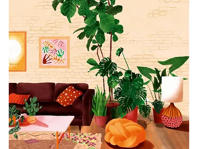 Interior Illustration - Bohohome of a plantlover botanical illustration botanicalart botanicalillustration digital illustration editorial illustration illustration interior interior design interior illustration magazine illustration plant illustration