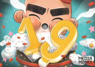 MM 19th BDAY! art birthday birthday cake buenosaires cartoon celebration character design gouache handmade font ipadproart mediamonks procreateapp typography