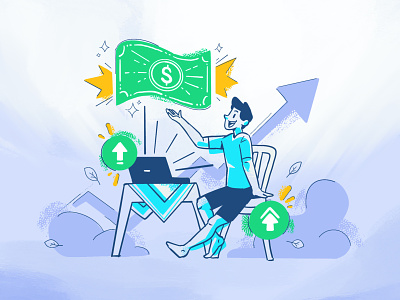 First Dollar Dream illustration brush character desktop dollar dream illustration laptop painting pay payment payoneer paypal statistic stonk update upgrade wise work work from home working gear