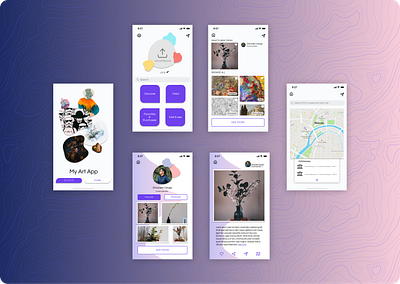 Art App Prototype app art artist figma figma design figmadesign gradient interface interface design mobile mobile app design pink prototype purple typogaphy ui ui design uidesign ux ui vector