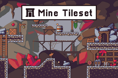 Mine Tileset Pixel Art 2d fantasy game game assets game design gamedev indie game pixel art platformer