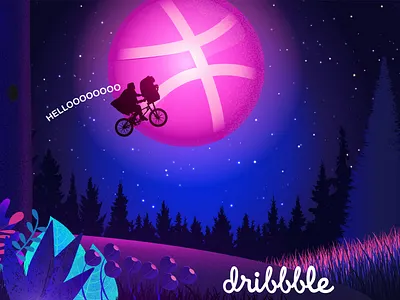 Hello Dribbble illustration pink purple ui ux webdesign