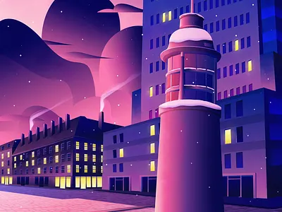 Sunset at the Titanic Memorial advertising advertising illustration architecture atmospheric city clouds cody muir design illustration illustrator light lighthouse magicmuir new york nyc pink sun sunset urban vector