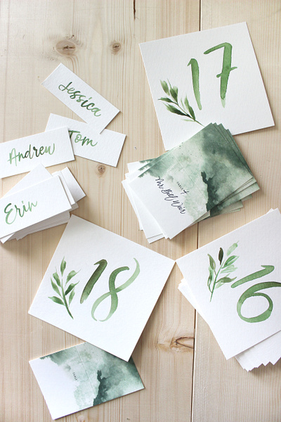 Watercolor Stationery brush lettering lettering numbers stationery stationery design typography watercolor