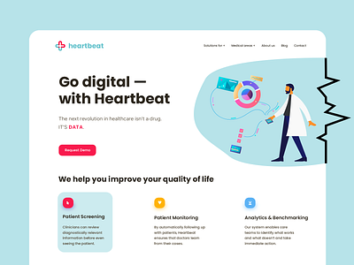 Heartbeat Landing Page app clean colors concept design doctor flat heartbeat illustration landing landing page medical minimal page product design redesign ui ux webapp website