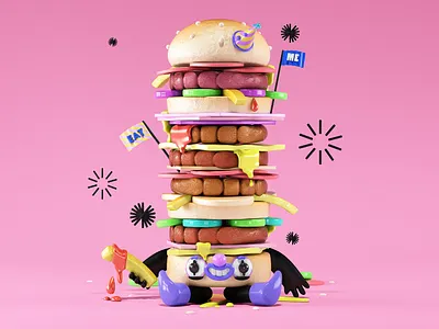 Burger 3d art book burger cgi character children children book cook design digital eat food friendly illustration kids logo meal meat
