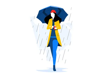 Walking in the rain 2d art artwork character clean color colorful creative design digital drawing dribbble flat illustration lines minimal simple ui vector