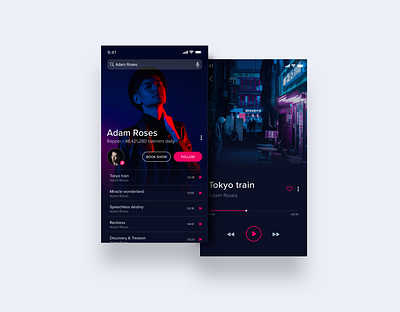 Music player - mobile app app clean concept dark design mobile mobile app mobile design music music app music art music player music player app music player ui musician musicians simple ui ux vibrant