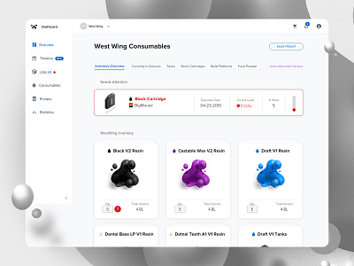 Dashboard Consumables 3d 3d printing app dashboard design layout ui ux web