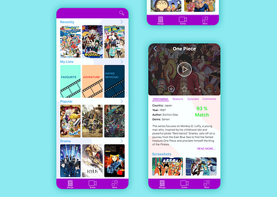 App for anime/manga app concept design read ui ux watch