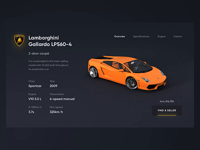 Car Preview - Web UI Concept 3d 3dmodel animation app application black buy car cinema 4d concept dark design desktop interface motion sport ui ux vehicle webdesign