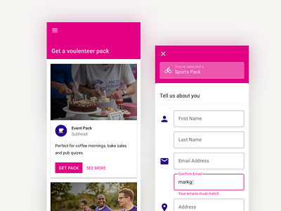 Volunteer pack request app charity daily ui material design material ui ui