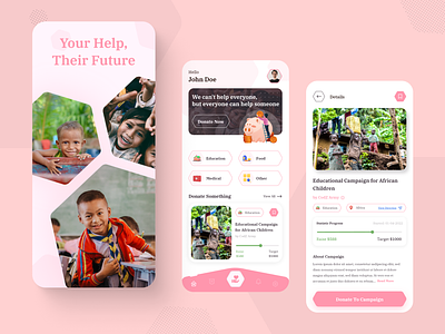 Charity & Donation App Design appdesign appuiux charity charity event charity fund charity organization clean crowdfundding donate donation donation app donation campaign funding fundraise help ngo non profit trending ui ux