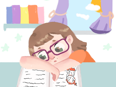 Little girl reading childrensbookillustration digitalart illustration kidlit kidsart literatura infantil