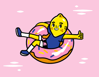 Floating Lemon affinity designer character donut fruit graphic design illustration lemon lemonade pink vector vector art vector illustration