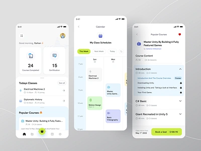 Education App app design calendar courses e learning educare education edutech ios learning app learning management system learning platform lms online class online learning schedule school student ui uni