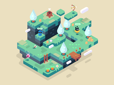 Flourishing battle clouds design enemies fantasy flourish green illustration illustrator isometric items landscape nature trees vector video games