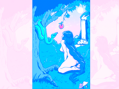 Eve and the Serpent 90s adam adamandeve aesthetic aestheticart bible bibleverse cuteart eve genesis lofi ocdrawing pastelart retroart sinner vaporwave vaporwaveart vintage