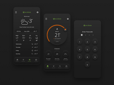 ecobee Concept concept dan maitland dark eco ecobee home automation ios neumorphism remote software thermostat ui userinterface weather