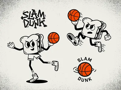 SLAM DUNK DELI athletic basketball branding deli design illustration logo retro sandwich vector