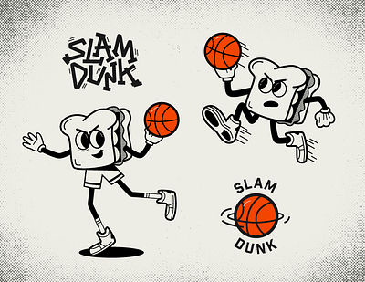 SLAM DUNK DELI athletic basketball branding deli design illustration logo retro sandwich vector