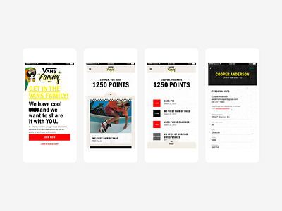 Vans Family Mobile App branding loyalty loyalty program mobile app mobile app design mobile ui ux ux design vans visual design