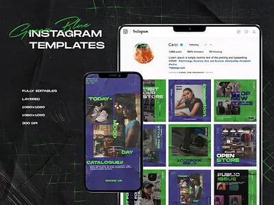 Instagram Templates "Green Blue" artwork brand concept contemporary design dribbleinvite hypebeast instagram template invitation mobile modern design photoshop poster riset socialmedia templates typhography