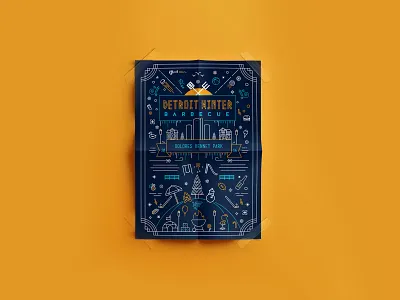 Detroit Winter BBQ carnival detroit illustration navy orange poster print snow sports winter