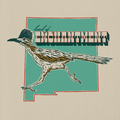 Land of Enchantment denver drawing illustration illustration art lettering new mexico roadrunner southwest turquoise