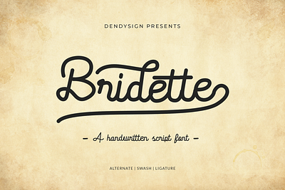 Bridette - Handwritten Script Font abc alphabet brush calligraphic calligraphy design drawn font hand handwritten lettering modern script sign style symbol text type typeset typography