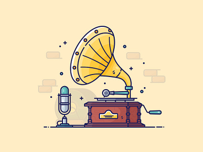 Gramophone & Mic adobe digital illustration drawing flat design graphic design icon illustration illustrator vector vector art