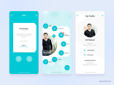 Jobportal App Ui cricle job menu portal profile ui uiuxahmed ux