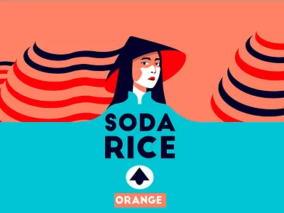 Soda Rice - Sticker and branding for soda branding design flat hat icon illustration logo oranges oriental rice ricefields sticker typography woman