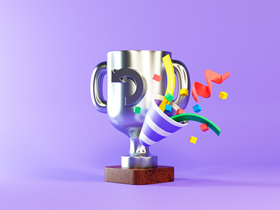 Win Back 3d 3d icon 3d illustration blender c4d concept cup cycles icon illustration party popper prize render silver trophy violet web design win win back wood