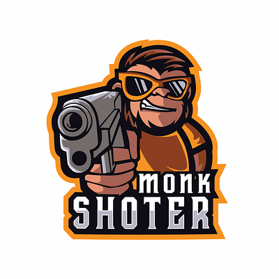 monkey shooter logo designs attack awesome beast big cartoon chimp design face fight gorilla head headset mammal muscle pistol power retro team weapon wildlife