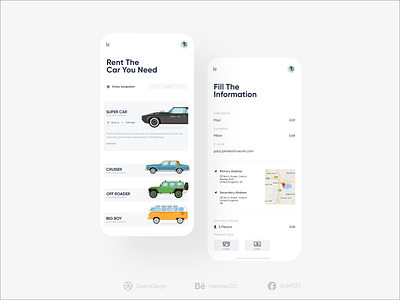 Rental Car App UI car car rent car service clean design family flat gilroy gray minimal negativespace rental rental app rental car retro service service app ui uidesign white